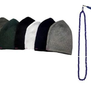Muslims Bazaar Muslim Prayer Cap for Men Turkish Stylish Knitting Cap Pure Cotton (Pack of 7 Any 6 Colours + 1 White Family Pack with Crystal Tasbeeh/Prayer Beads Blue Color (Combo Pack)