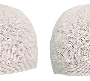 Muslims Bazaar Muslim Prayer Cap/Topi for Men Turkish Stylish Knitting Cap Pure Cotton Set of -2 (Color - Cream)