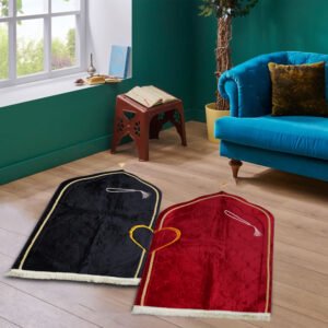 Muslims Bazaar Couple Ultra Premium Prayer Mat with Soft Velvet (color black-red)