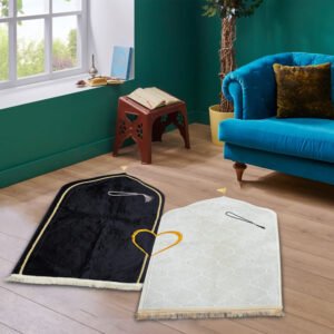 Muslims Bazaar Couple Ultra Premium Prayer Mat with Soft Velvet (color black-white)