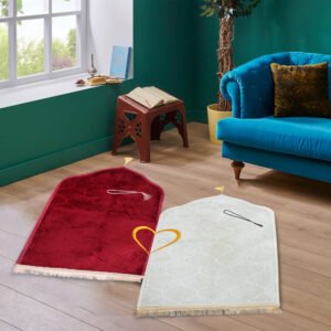 Muslims Bazaar Couple Ultra Premium Prayer Mat with Soft Velvet (color red-white)
