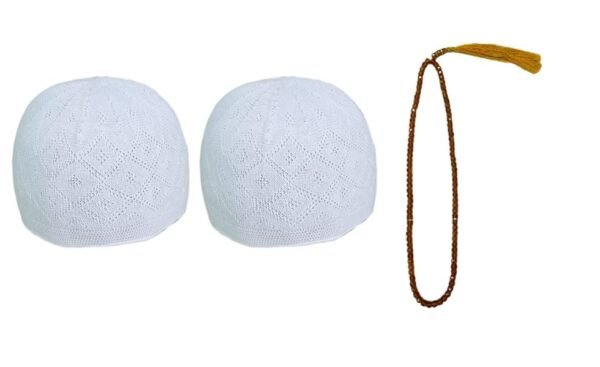 Muslims Bazaar Prayer Cap/Topi for Men Turkish Stylish Knitting Cap Set of 2 and Crystal Tasbeeh/Prayer Beads Manual Counter for Muslim (Color- Brown) Combo Pack