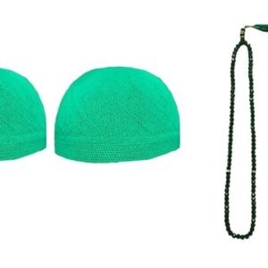 Muslims Bazaar Prayer Cap/Topi for Men Turkish Stylish Knitting Cap Set of 2 Green and Crystal Tasbeeh/Prayer Beads Manual Counter for Muslim (Color- Green) Combo Pack