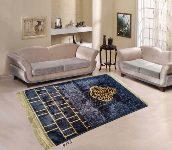 Muslims Bazaar Anti-Skid Base Premium Prayer Printed Mat with Soft Velvet| Black Design and Pattern (Golden-1)